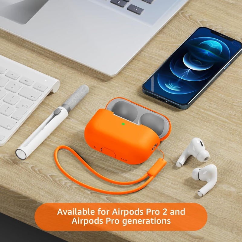Tandoler Compatible with Airpods Pro 2 Case, Soft Silicone Skin Cover Protective Cases with Cleaner kit and Lanyard Compatible for AirPod Pro 2nd Generation, Front LED Visible-Orange - Image 2